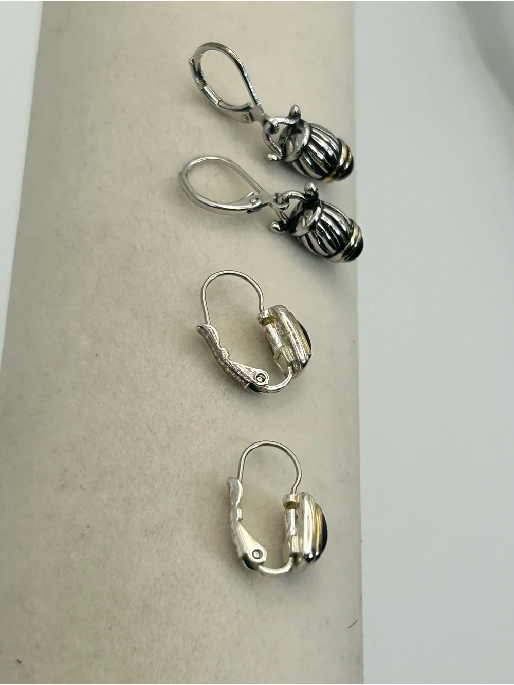 Tri-tone Gold Silver Black Earrings Qty 2 Pairs Lever Backs